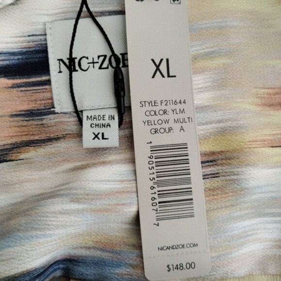 NIC+ZOE Woven Ikat Button Front Blouse XL Beige Tan Office Casual F211644 - Picture 5 of 8